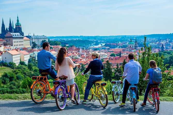 7 BEST VIEWS - PRAGUE eBIKE TOUR - Nerudova and Petrin Park: cable cars, Petrin Tower, and a hilltop that feels like a movie set