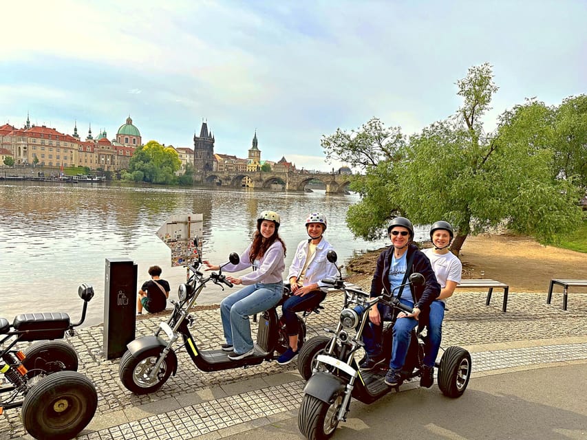 Heart of Prague tour on Tricycle electric scooter - Franz Kafka Museum area and David Cerny statues: funny art with a serious brain