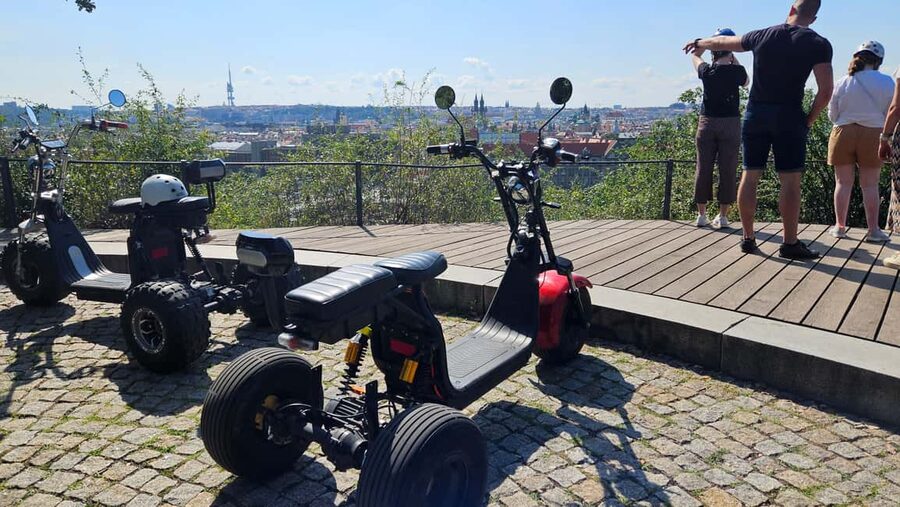 Heart of Prague tour on Tricycle electric scooter - Letná Park and the Giant Metronome: Prague from above