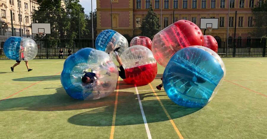 Prague: Bubbles football in city centre of Prague - Bubble Football in Pragues City Centre, Inside a Brown Gate