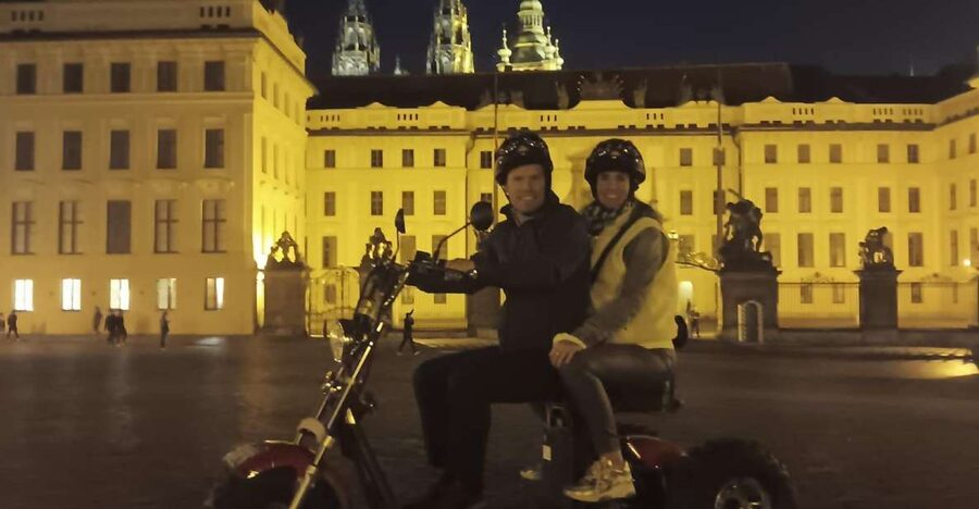 Prague City sightseeing in Night Trike Tour - Prague Castle Main Entrance from Outside: Big Icon, No Ticket Lines