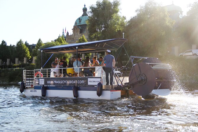 Prague Cycle Boat - The Swimming Beer Bike - Step One: Vltava Beach Pedaling, Drinks, and Views While You Settle In