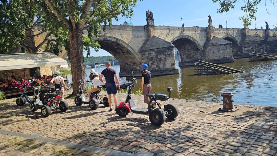 Prague: Electric Trike Viewpoints Tour - John Lennon Wall, Bridge of Love photos, and the 5-bridges moment