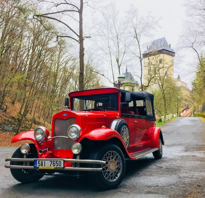 Prague: Fairytale Karlstejn Castle in Retro-Style Car - Retro-style car pickup and the cozy ride out to Karlštejn
