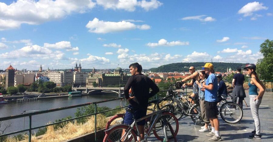 Prague: Stunning Viewpoints, Castle, City & Park Bike Tour - Hlávkův most and the Vltava River ride into Prague mode