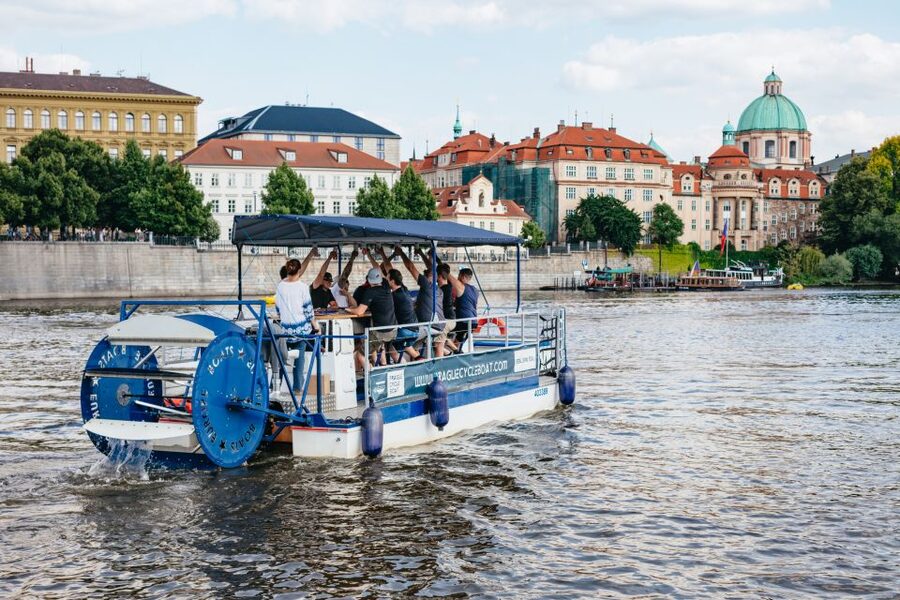 Prague: Swimming Beer Bike on A Cycle Boat - Mánesův most and seeing bridges the Prague way