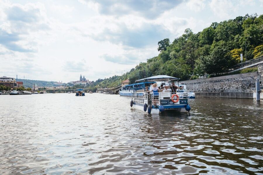 Prague: Swimming Beer Bike on A Cycle Boat - Charles Bridge from the water, the moment most people came for