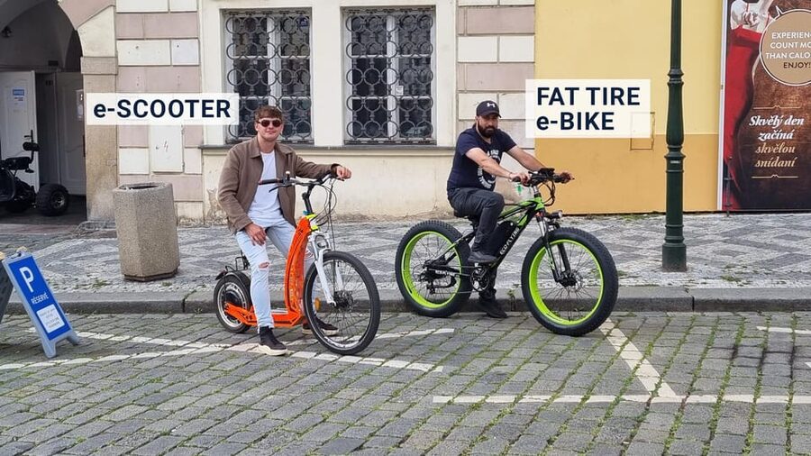 Prague: Tour by Electric Scooter or Cruiser eBike - Old Town, Old Town Square, and Saint Nicholas Church icons in one flow