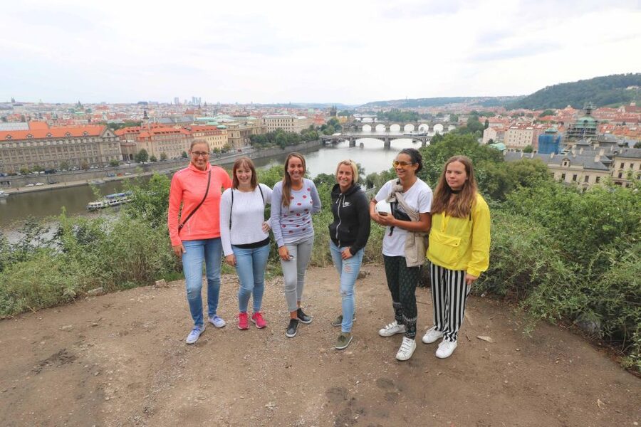 Prague: Tour by Electric Scooter or Cruiser eBike - Strahov Monastery panoramic view from Petřín area green space