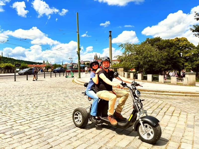 The best Trike Bike Prague city tour - Getting rolling at Maltézské náměstí with helmets and a real test drive